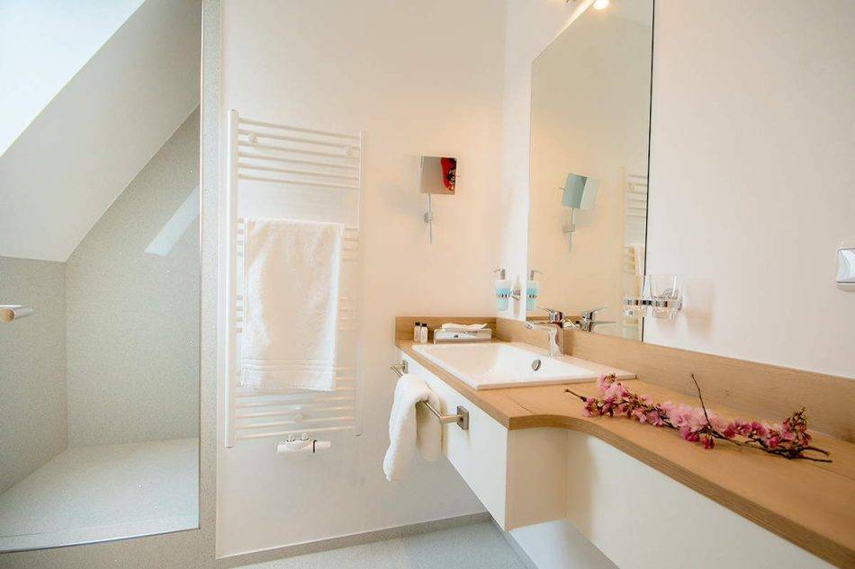 Modern Bathroom With WC And Floor-level Shower, 1st Floor In The Annexe On The Dike In The Superior Double Room Vogelsand At Hotel Nige Hus On Neuwerk Island.