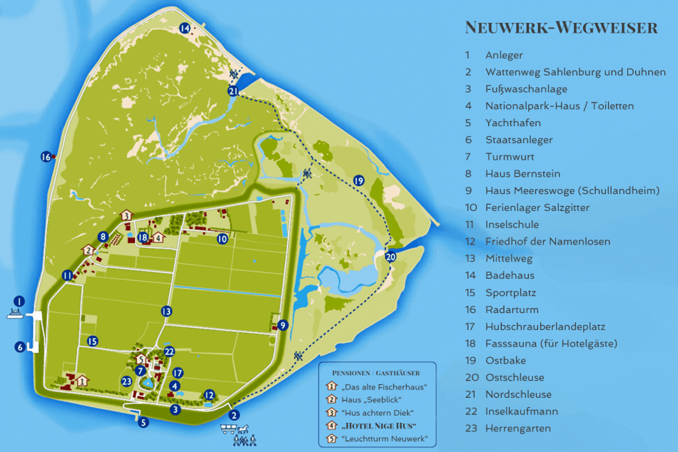 The Overview Map Of Neuwerk, Neuwerk-Wegweiser, Shows Some Of The Sights And Most Important Places Of Neuwerk. Here You Will Find Everything You Need To Plan Your Stay On The Island.